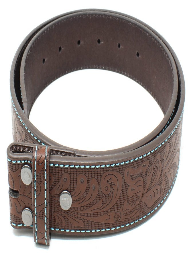 BC Belts Leather Belt Strap with Embossed Western Scrollwork 1.5" Wide with Snaps (Brown/Teal-S) - Image 3